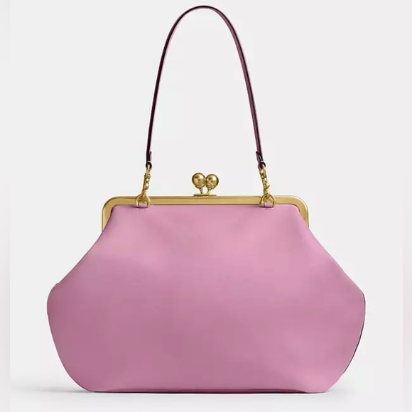 COACH Large Kisslock Frame Shoulder Clutch Bag (Pink) - NWT💝 - Picture 1 of 16